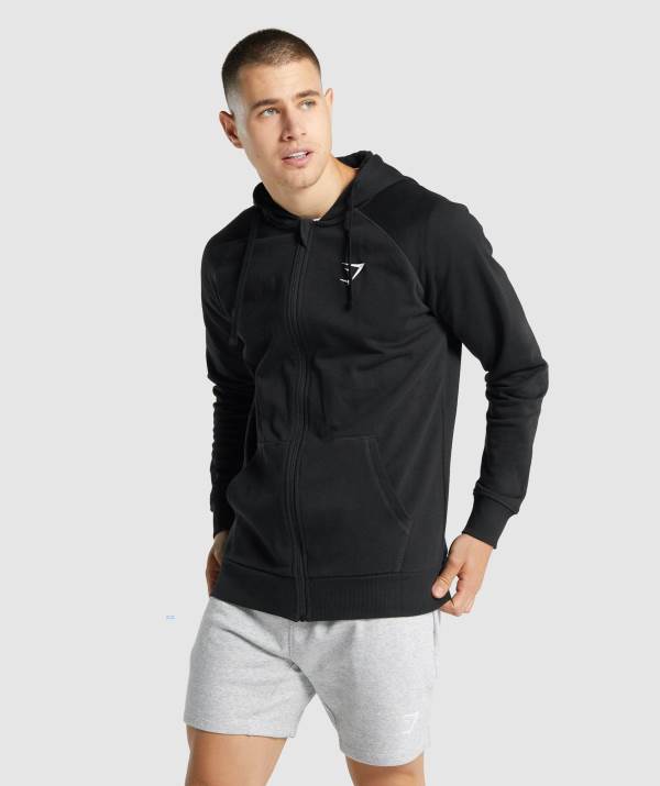 Panske Mikiny S Kapucňou Gymshark Crest Zip Up Čierne | HF9450371
